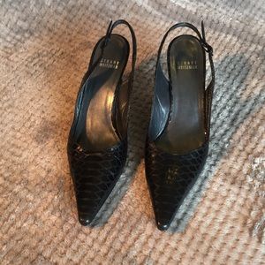 Stuart Weitzman Black Snake Skin Pointy Toe Sz 8 N